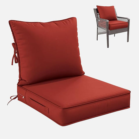 Premium Outdoor Seat Cushion Chair Cushions for Patio Furniture 22 L X 24 W X 4 H Waterproof & Fade Resistant Deep Seat and Backrest Cushion Set with Removable Covers for Chair, Sofa