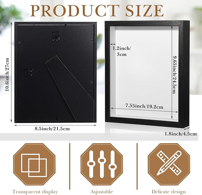 Ripeng 16 Pack Shadow Box Frame Display Case Picture Frame for Wedding Bouquet, Back to School Crafts, Memorial Photos, Ticket, Teacher, Medal, DIY Wall or Tabletop Gift Decor(8 x 10 Inch,Black)