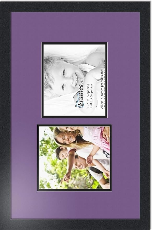 ArtToFrames Collage Photo Frame Double Mat with 2 - 7.5x8.5 Openings and Satin Black Frame