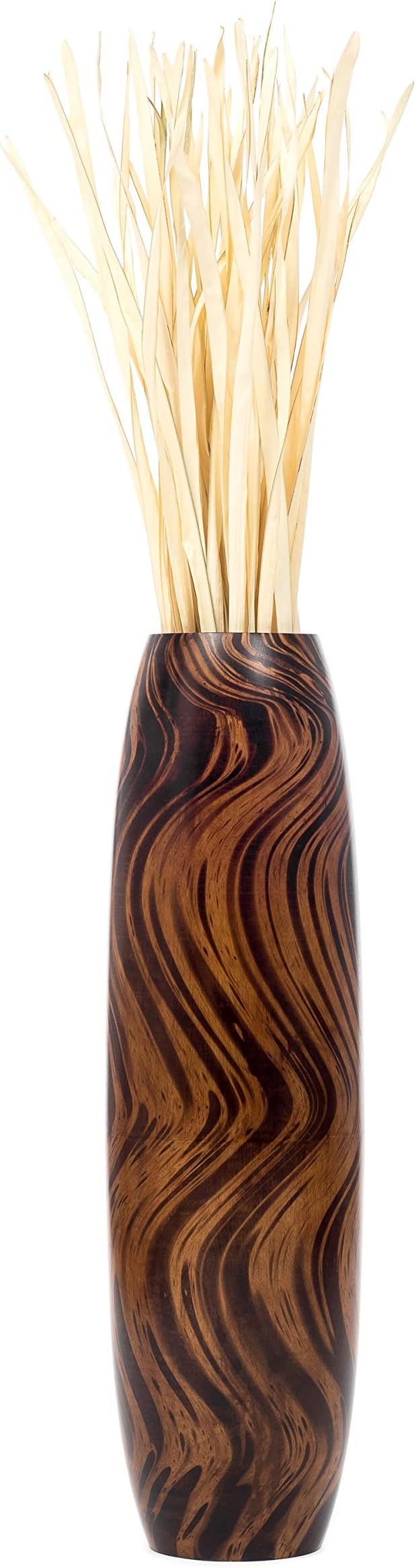 Leewadee Large Brown Light Brown Home Decor Floor Vase – Wooden 34 inches Tall Farmhouse Decor Flower Holder for Fake Plant and Pampas Grass