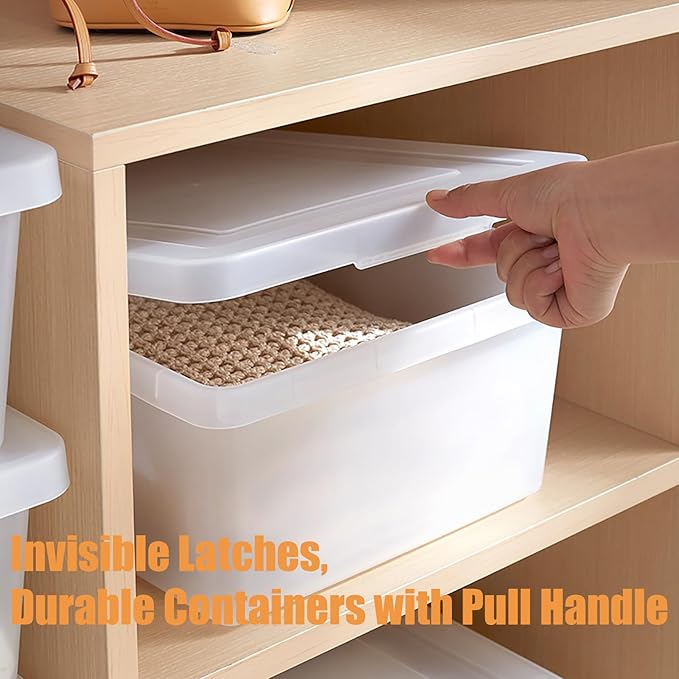 Stackable Plastic Storage Bins with Lids,Container to Organize Shoes and Crafts on Closet Shelves,Garage, Totes, Tubs Boxes Organizing 4 Pack (4L)