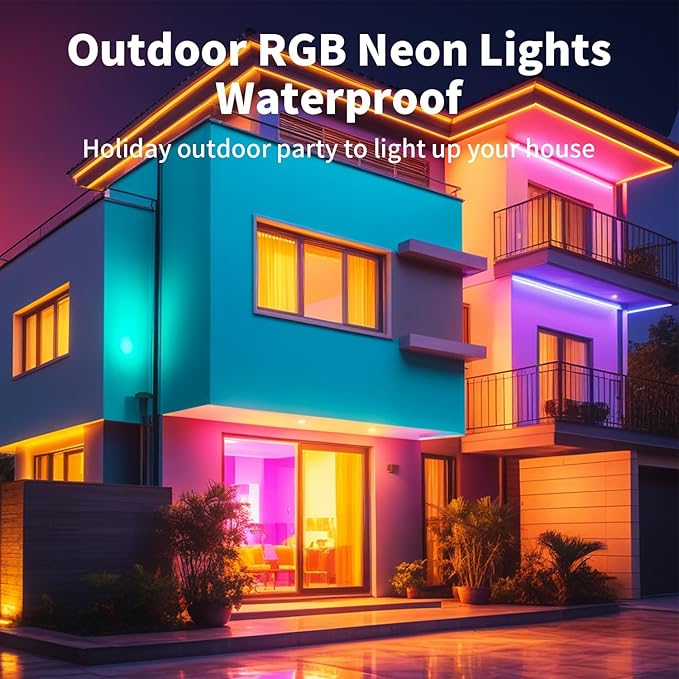 iNextStation RGB Neon LED Strip Lights, 16.4FT 12V Flexible Rope Lights Color Changing Multiple Modes Control with APP & Remote,IP65 Waterproof Neon Lights for Bedroom Decor