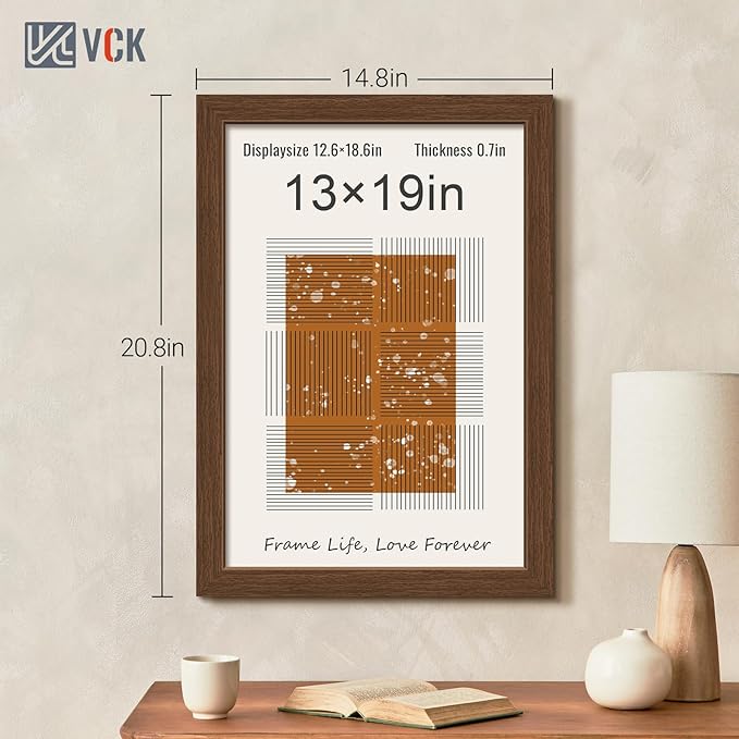 VCK 13x19 Frame Set of 5 - Brown, Wood Picture Frame with Exclusive Wood Grain, Wall Gallery Frame