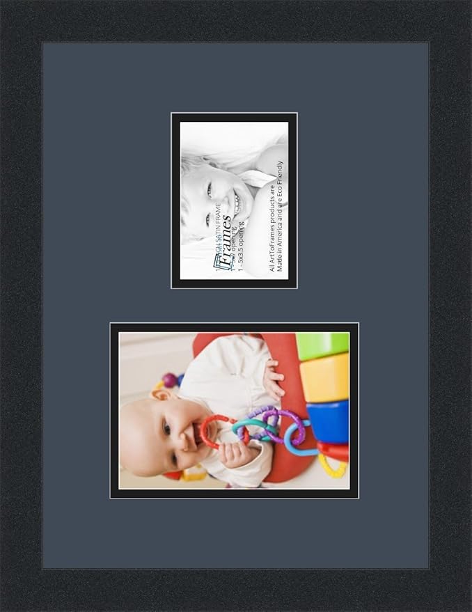 ArtToFrames Collage Photo Frame Double Mat with 1 - 3.5x5, 5x7 Openings and Satin Black Frame