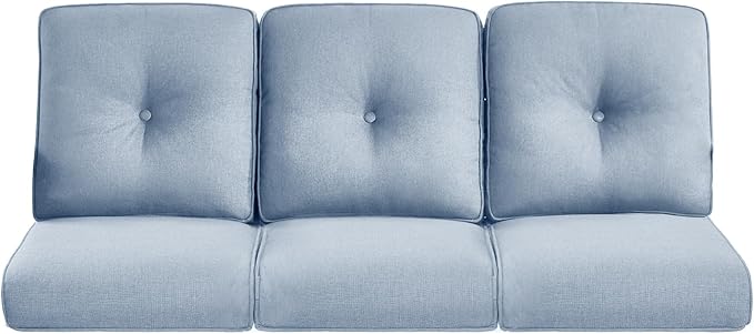 22x25/22x24 Outdoor Cushions for Patio Couch Chairs Set of 3 - High Back Comfy Outside Seat Cushions for Lawn Rattan Dining Rocker Glider Loveseat 3-Seater Sectional Sofa - Baby Blue/Button