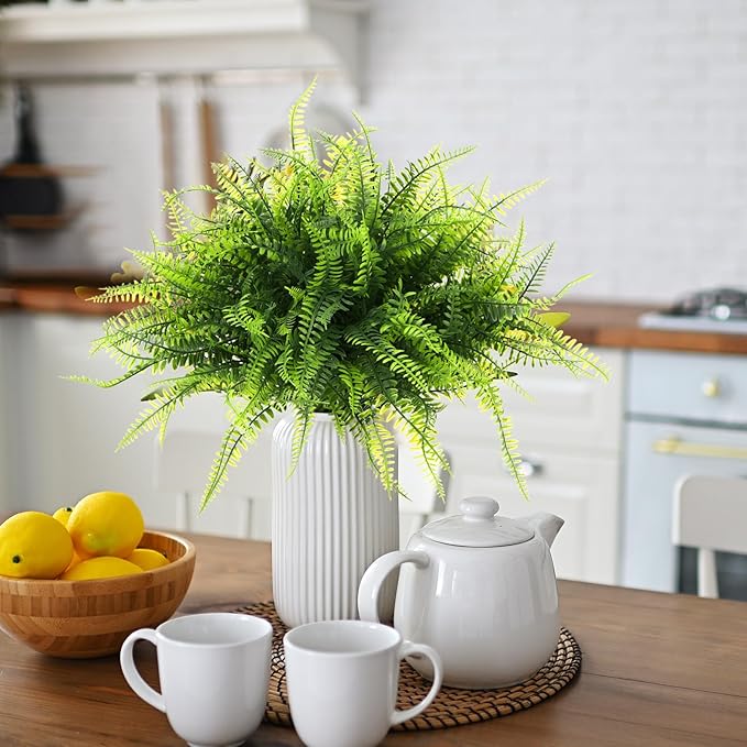 Zeyune 56 Bundles Artificial Plants Outdoors Fake Boston Fern Shrubs UV Resistant Faux Plastic Greenery Shrubs for Outdoor Indoor Garden Porch Window Hanging Planter Decor