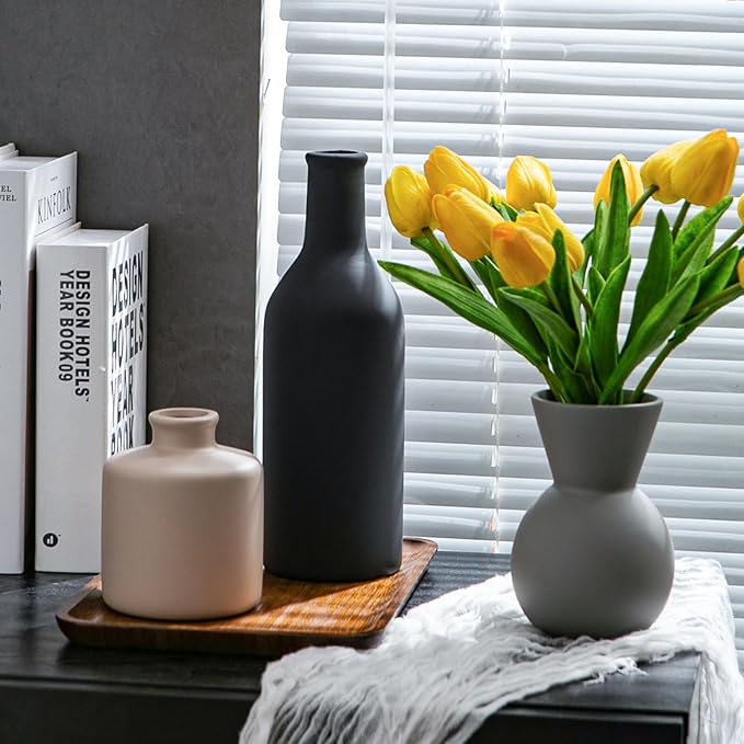 Ceramic Flower Vase Without Dried Fake Flowers, Centerpiece vases for Table, Modern Vases for Home Decor- 3 Pcs
