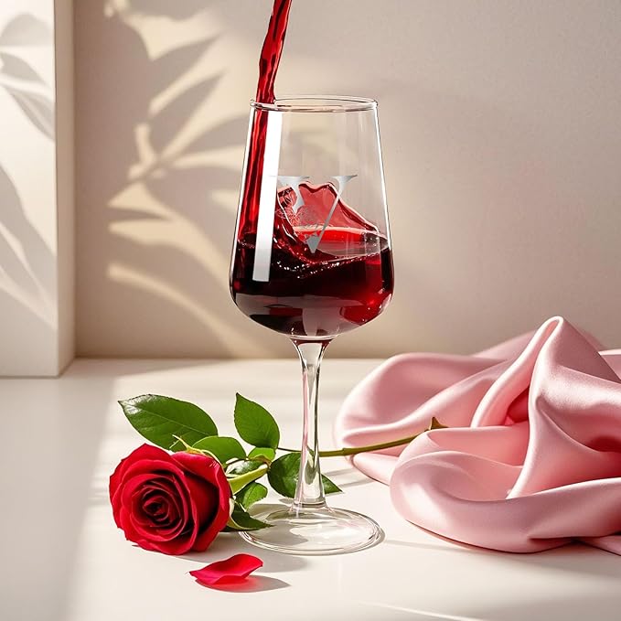 Monogrammed Wine Glass Gifts for Women - Personalized A-Z Wine Glasses with Gift Box & Greeting Card | Custom Mothers day, Anniversary, Birthday Gifts for Her, Mom, Wife, Best Friend, Sister,Woman (V)
