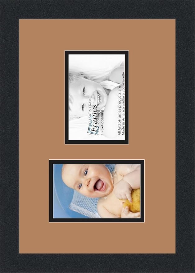 ArtToFrames Collage Photo Frame Double Mat with 2 - 4x6 Openings and Satin Black Frame
