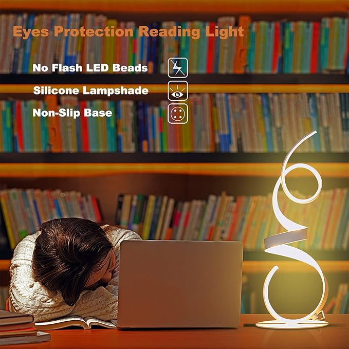20W 2700LM 3 Colors Dimmable LED Art Table Lamp 21.4 Inch with Touch Switch for Living Room,Bedroom (White)
