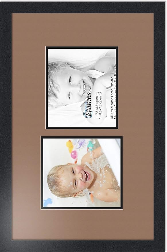 ArtToFrames Collage Photo Frame Double Mat with 2 - 7.5x8.5 Openings and Satin Black Frame