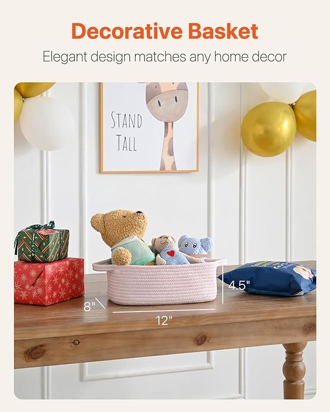 KALLAX Small Woven Basket, 12 x 8 x 4.5 Inches, Small Storage Baskets for Organizing, Gift Baskets Empty, Cute Rope Shelf Closet Storage Bins for Shelves, Dog Toy Basket, 3 Packs, Light Pink