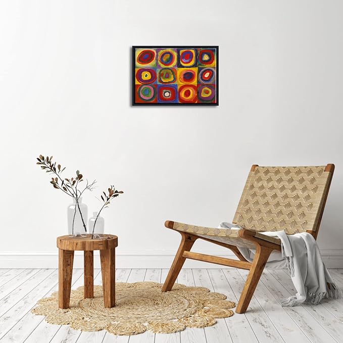 Wieco Art Framed Canvas Wall Art Squares with Concentric Circles of Wassily Kandinsky's Classical Famous Paintings Reproduction for Wall Decor Living Room Home Decorations
