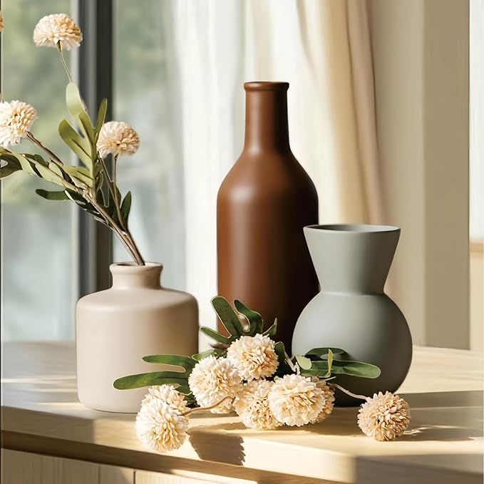 Ceramic Flower Vase Without Dried Fake Flowers, Small Vase for Centerpieces, Modern Vases for Home Decor- 3 Pcs