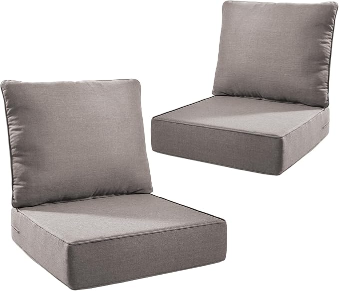 Outdoor Seat Cushion Set-24 x 24 x 6 Inch Outdoor Chair Cushions Set of 2 with Water Resistant & Removable Cover Outdoor Cushions for Patio Furniture Chair Sofa Couch-Grey