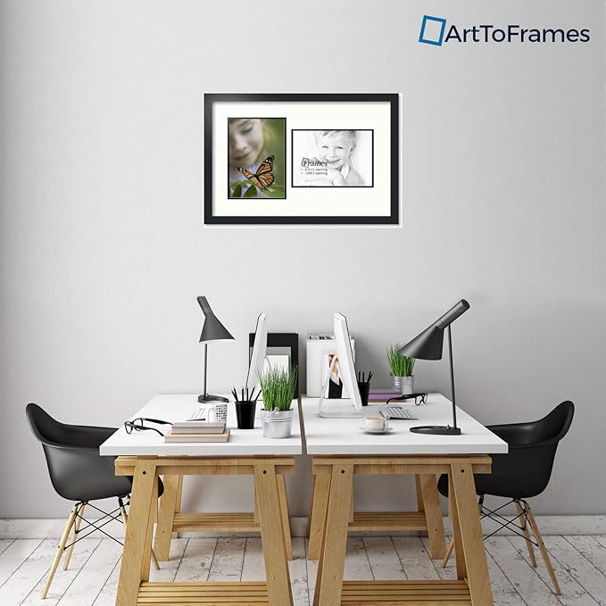 ArtToFrames Collage Photo Frame Double Mat with 2 - 8.5x12 Openings and Satin Black Frame