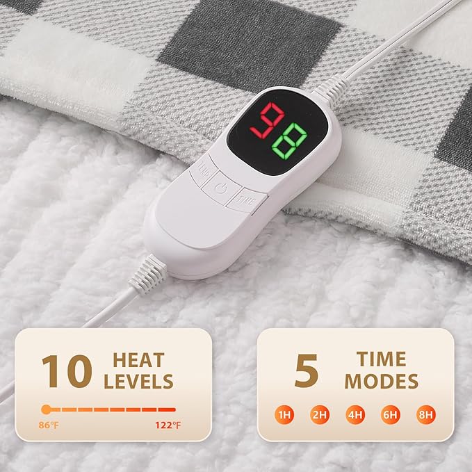 HomeMate Electric Blanket Heated Full Size - 72“x84“ Ultra Soft Cozy Flannel Heating Blanket with 10 Fast Heat Levels 8 Hours Auto Off Over-Heated Protection ETL Certification Keep Warm in Home Office