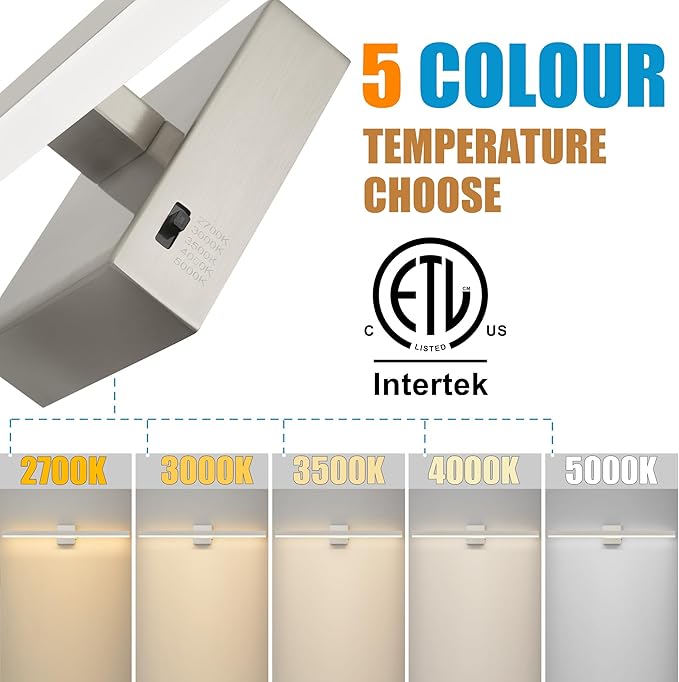 Nickel Bathroom Vanity Light 31.5 inch, 18W Dimmable 5CCT LED Bathroom Light Fixture Over Mirror Restroom-ETL Certificated