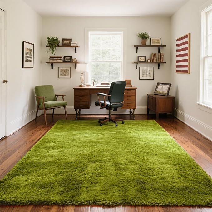 Green Grass Area Rugs for Bedroom Living Room, 9x12 Fluffy Fuzzy Shaggy Carpet for Kids Playroom Nursery Room, Thick Soft Plush Mat for Kids Baby Boys Teen Dorm Home Decor Aesthetic