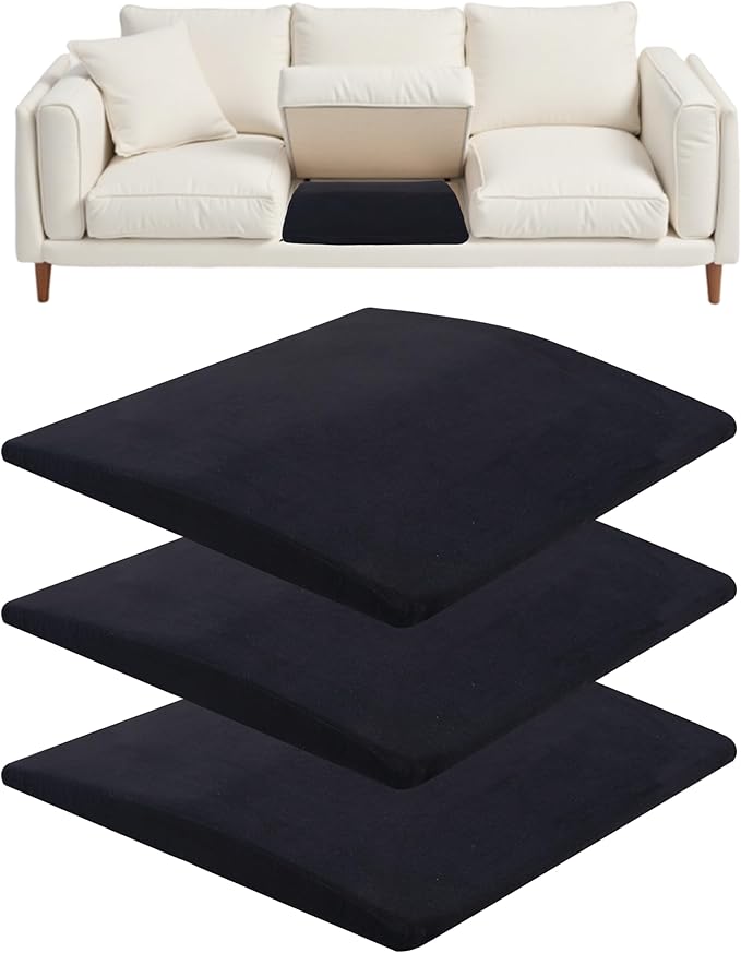 Pack of 3 Couch Cushion Support for Sagging Seats with Covers, 20" x 20" High-Density Curved Foam for Sofa Seat Support Pads for Under Cushions