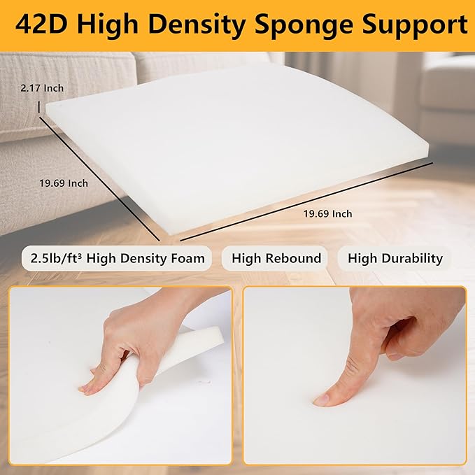 Pack of 3 Couch Cushion Support for Sagging Seats with Covers, 20" x 20" High-Density Curved Foam for Sofa Seat Support Pads for Under Cushions
