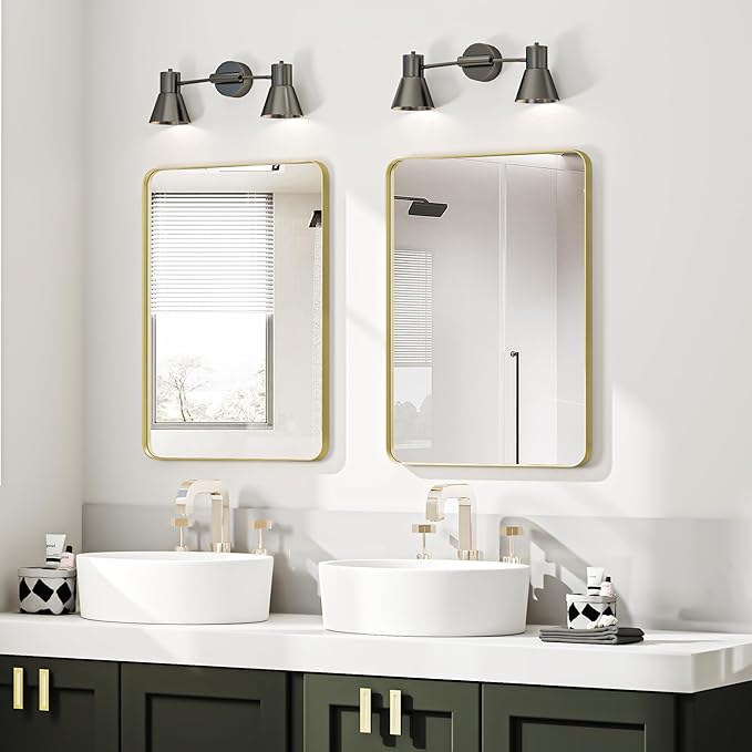 Bathroom Mirror 22x30 inch, Rustproof Aluminum Metal Framed Mirror for Wall, Matte Gold Bathroom Vanity Mirror, Shatterppoof Mirror, Living Room, Hanging or Leaning Horizontal or Vertical