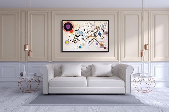 Wieco Art Large Framed Canvas Wall Art Wassily Kandinsky Composition VIII Picture Print of Famous Paintings Abstract Canvas Prints for Living Room Home Decor Wall Decorations