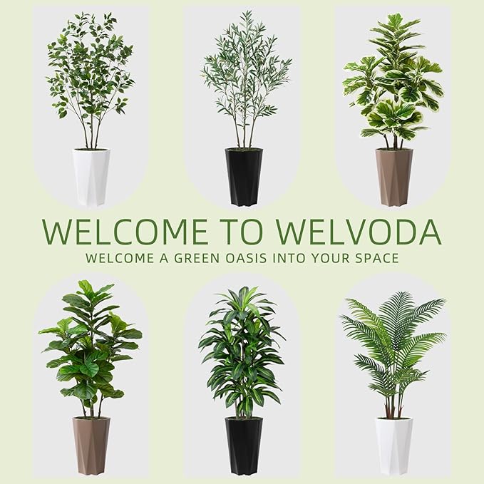 Artificial Fiddle Leaf Fig Plant Indoor 5FT Faux Fig Tree with Mocha Diamond Planter Tall Fake Floor Plant Potted Artificial Trees for Home Office Living Room Decor Indoor