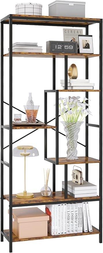 Book Shelf, 5 Tier Bookcase, Tall Bookshelf Modern Book Case for Books, Ornament, Free Standing Storage Organizer for Bedroom Home Office Kitchen Living Room (Rust Brown, 6-Tier)