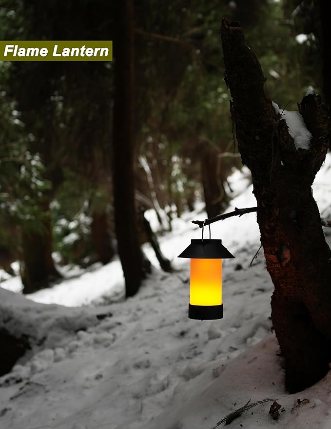 Rechargeable Outdoor Lantern Waterproof, Dimmable Warm White & Flickering Flame Mood Light, Portable Cordless Table Lamp for Patio/Camping/Shower/Emergency Power Outage (Black)