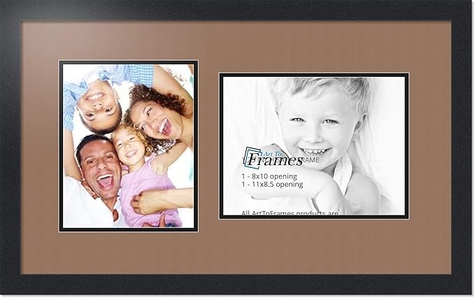 ArtToFrames Collage Photo Frame Double Mat with 1 - 8.5x11^ 8x10 Openings and Satin Black Frame