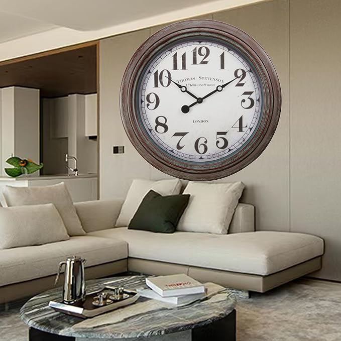 20 Inch Retro Farmhouse Wall Clock, Vintage Silent Non-Ticking, Battery Operated Decorative Clock for Living Room, Kitchen, Bedroom, Office and Home Decor, Bronze White Arabic Number