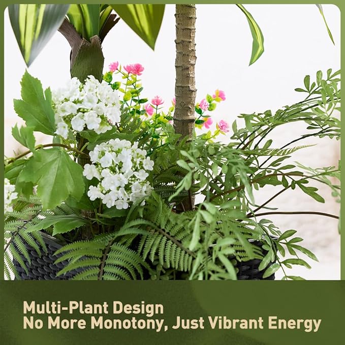 Artificial Dracaena Tree 4ft Artificial Plants Indoor UV Resistant, Dracaena Fake Plants with Multiple Plants in Black Tall Planter for Indoor Outdoor Decoration (1 Pack)