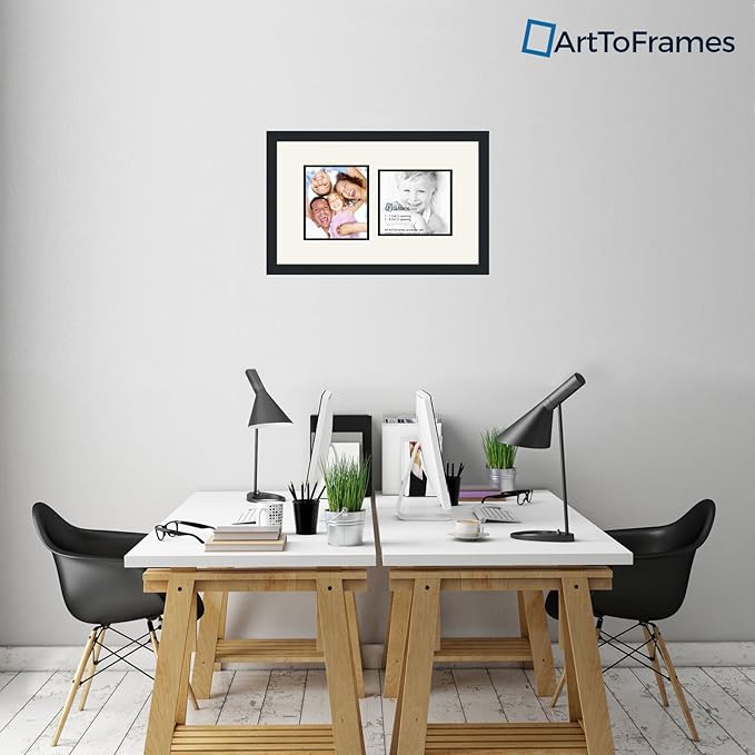 ArtToFrames Collage Photo Frame Double Mat with 2-7.5x8.5 Openings and Satin Black Frame