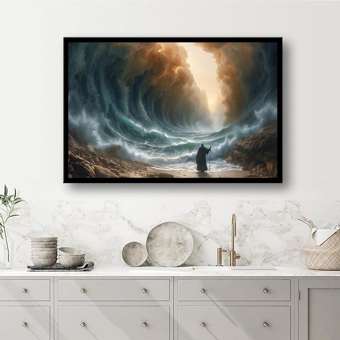 Christian Wall Art Print, Religious Scripture Biblical Decor, Faith-Based Inspirational Landscape with Cross, Digital Printed Canvas Poster for Church, Home Chapel, Prayer Room Decor