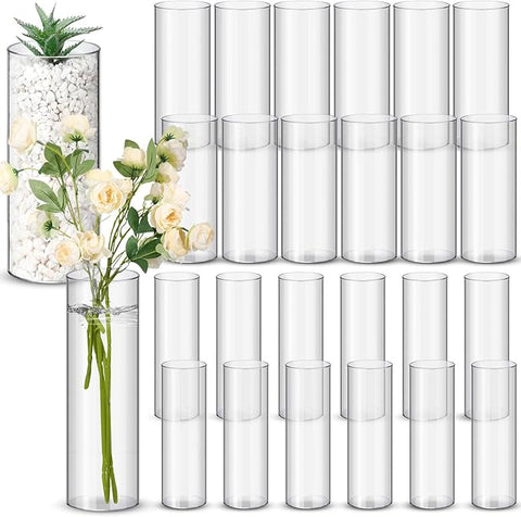 Nuogo 24 Pcs 10 Inch Acrylic Clear Cylinder Vase Plastic Flower Vase Unbreakable Tall for Wedding Centerpieces Party Home Plants Bouquet Decor