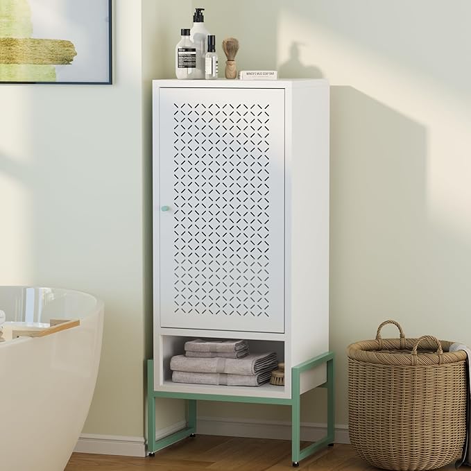 LEYNOT Small Bathroom Storage Cabinet 42.51“H Metal Bathroom Floor Cabinet with Adjustable Shelves for Pantry，Kitchen, Home Office, Living Room, Dinning Room