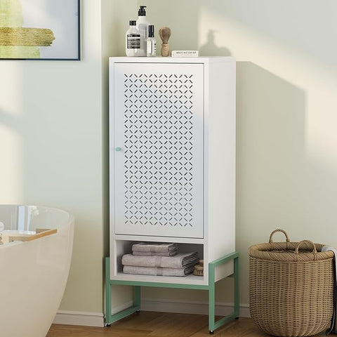 LEYNOT Small Bathroom Storage Cabinet 42.51“H Metal Bathroom Floor Cabinet with Adjustable Shelves for Pantry，Kitchen, Home Office, Living Room, Dinning Room