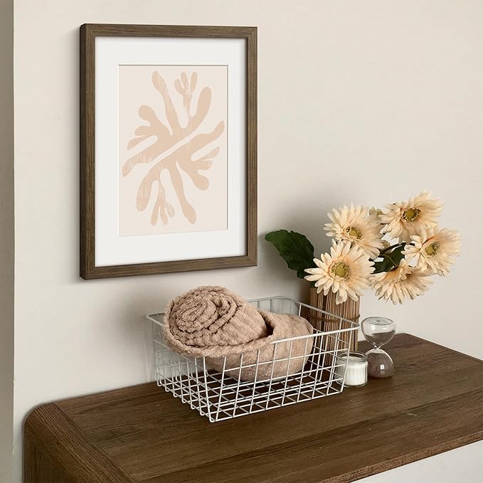 Yaetm 11x14 Picture Frame with Mat for 8x10 - Brown Walnut, Rustic Solid Wood Photo Frame 11 x 14 with Tempered Glass for Art Print & Picture, Horizontal and Vertical Wall Mount (Single, Walnut)