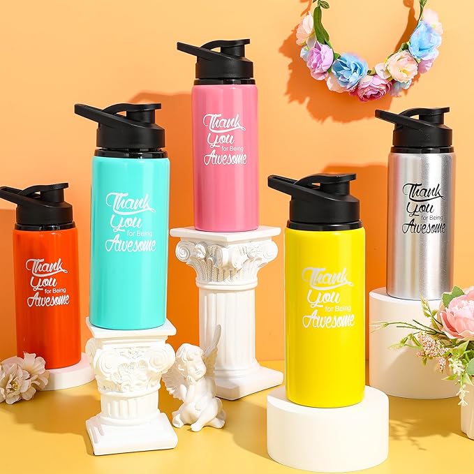 Tanlade 24 Pack Staff Employee Appreciation Gifts 20oz Aluminum Water Bottle Bulk Housekeeper Appreciation Thank You for Being Awesome Bottle with Snap Lid Thank You Gift for Coworker(Multicolor)