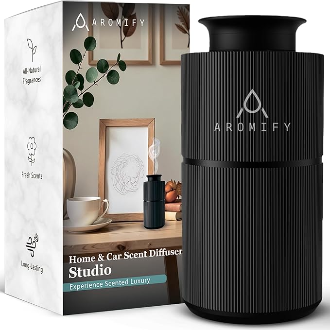 Scent Diffuser for Home, Car & Office, Waterless Essential Oil Diffuser with Cylinder Design, Compact & Portable Fragrance Diffuser, Rechargeable, Silent Running, No Residue