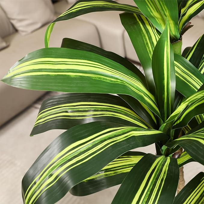 Artificial Dracaena Tree, 6FT UV Resistant Fake Plants with White Taper Planter, Lifelike Tall Artificial Floor Plants for Indoor & Outdoor, Faux Tree for Home Courtyard Decor