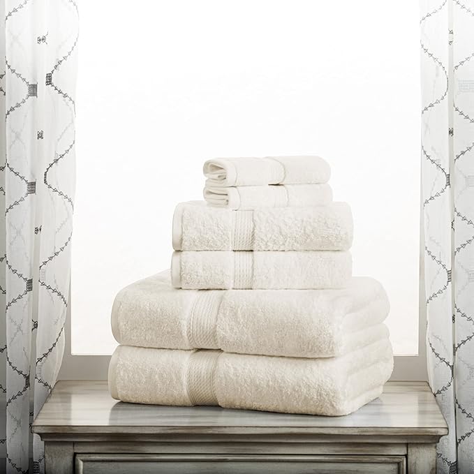 BLUENILEMILLS Premium Towel Collection, Egyptian Cotton Towels for Shower and Bathroom Assorted 6-Piece Towel Set, 30" x 55", 20" x 30", 13" x 13", Cream by Blue Nile Mills