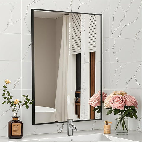 Matte Black Mirror, 24x36 Inch Aluminum Framed Rectangle Mirror, Anti-Rust, Tempered Glass, Square Corner Wall Mirror for Over Sink, Vanity, Bedroom, Entryway, Horizontal/Vertical