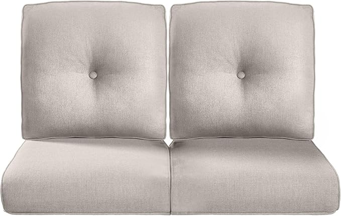 22x25/22x24 Outdoor Seat Cushions Set of 2 - Comfortable High Back Water-Resistant Patio Wicker Chairs Cushion for Rattan Dining Rocker Glider Loveseat Couch Sectional Sofa - Beige/Button