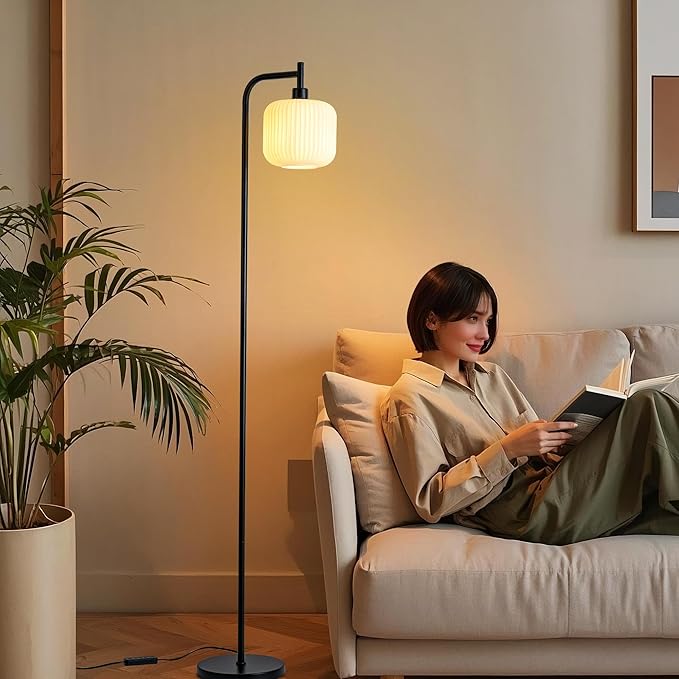 Mayna glass floor lamp living room, modern vertical lamp, remote control switch with glass lampshade, 67-inch high lamp suitable for bedroom and study (2700K LED Bulb Included)