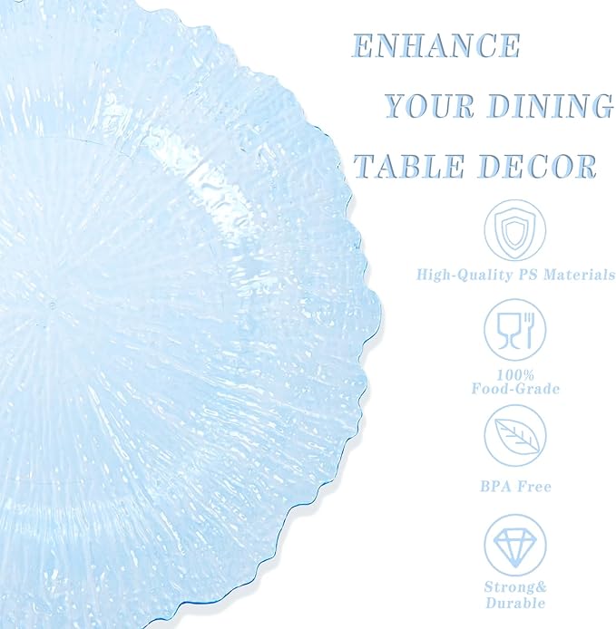U-QE 60PCS Clear Blue Plates - Blue Plastic Plates Disposable&Reusable - Heavy Duty Plastic Plates for Party&Wedding Including 30 Dinner Plates 10.25" & 30 Appetizer Plates 7"