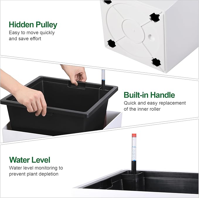 GAOMON 30" Tall Planter Set of 2,Heavy Duty Tall Planter,High Front Porch Planter Pots with Drainage Holes＆Water Level Monitor＆Inner Bucket, Automatic Watering,Indoor/Outdoor Grande Plant,Tree,White…