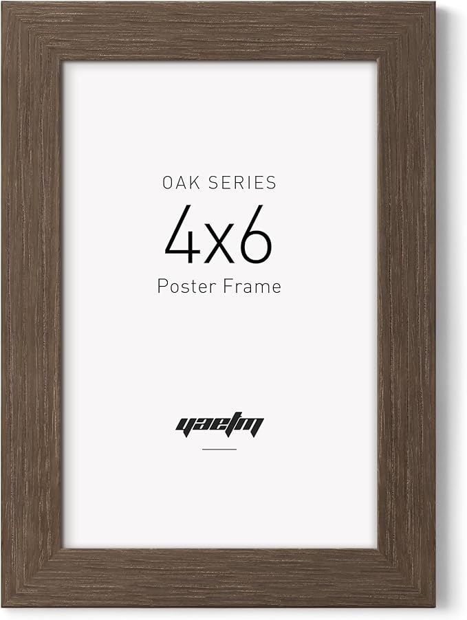 Yaetm 4x6 Picture Frame with Tempered Glass - Brown Walnut, Rustic Solid Wood Frame 4 x 6 for Photo & Art Print, Display on Tabletop or Wall Horizontally and Vertically (Single, Walnut)