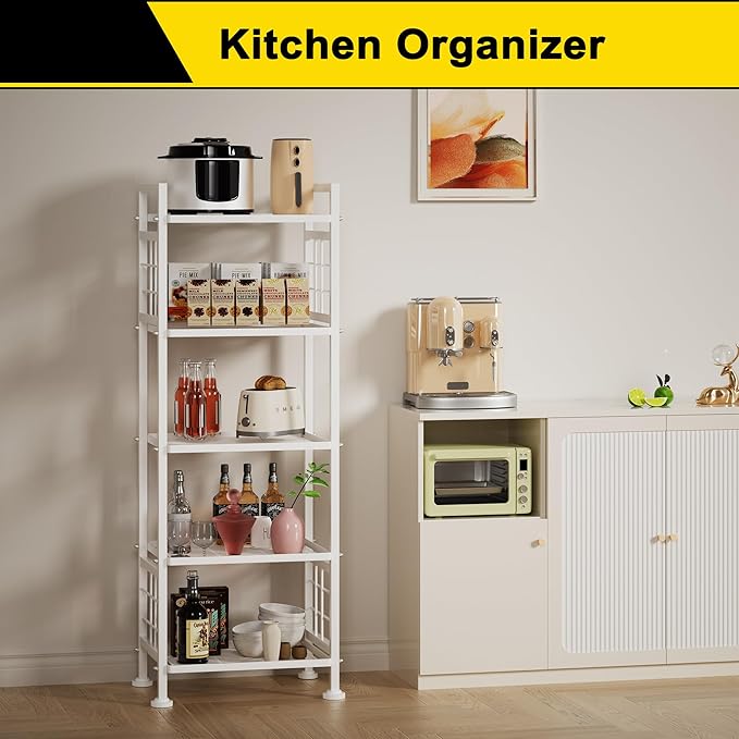 GIOTORENT 5-Wire Standing Storage Shelves, Metal Shelving Unit Pantry Rack for Laundry Kitchen Bathroom Organizer(White)